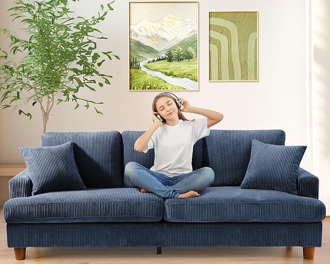 Kidirect 87in Corduroy Couch, Sofa No Tool Assembly, Comfy Couches