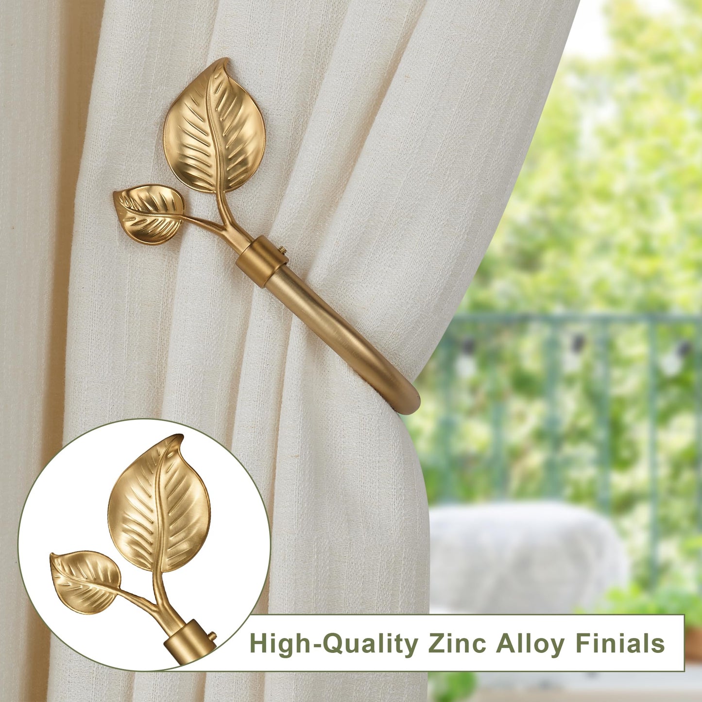 Leaf-Shaped Curtain Holdbacks 2pcs, Wall Mounted Alloy Curtains Side Holders, Curtain Tie Backs Hooks for Drapes Window Home Decoration, Brushed BlackBrushed Gold
