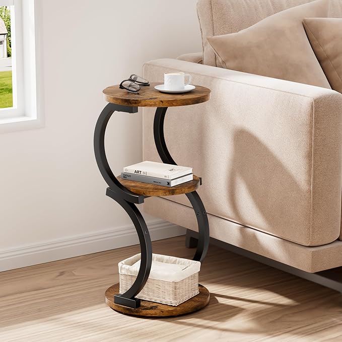 Small Side Table, 3-Tier Round End Table