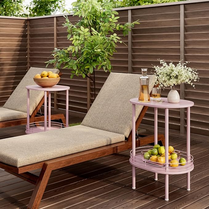 Pink Side Table Set of 2, Small Modern Round Side Table