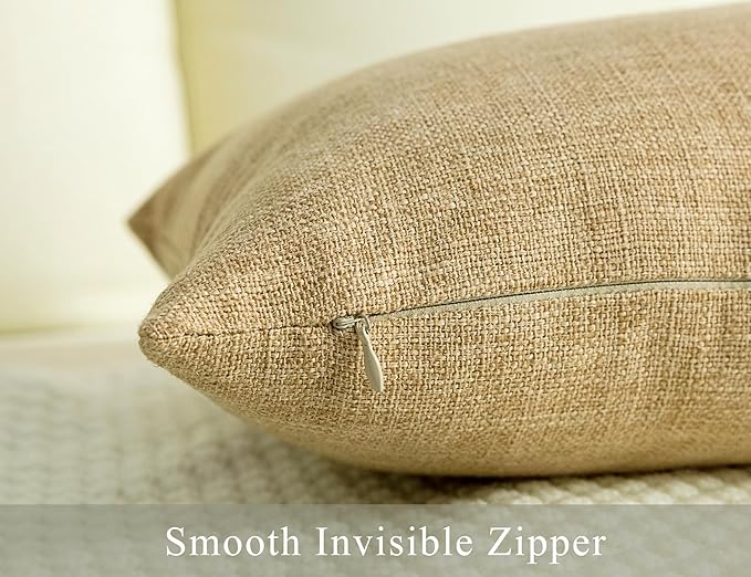 Stellhome Set of 2 Decorative Linen Throw Pillow Covers Square Farmhouse Burlap