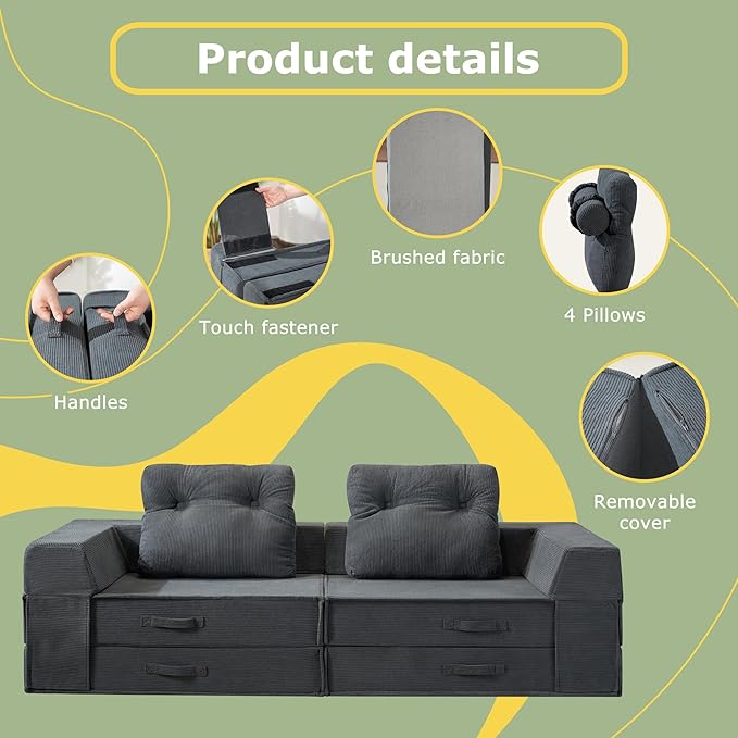 Folding Sofa Bed, 4 in 1 Convertible Sleeper Chair