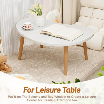 Small Coffee Table, Low Table with Solid Wood Legs, 23.6" Mini Oval Accent Table Side End Table, Floor Table Desk for Sitting on The Floor, Coffee Tea Table for Living Room, Dorm, Apartment, White
