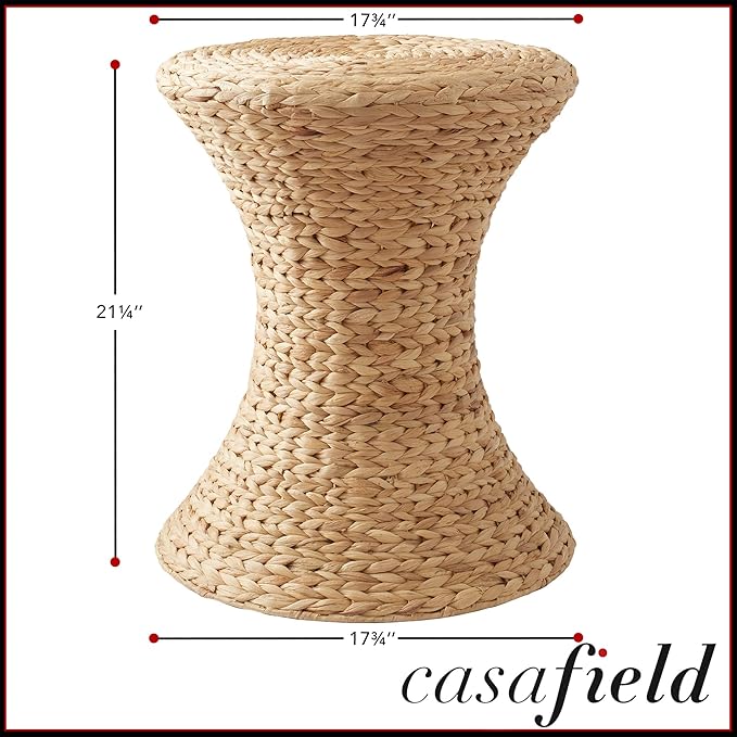 Casafield Hourglass Side Table, Water Hyacinth Round End Table, Boho Woven