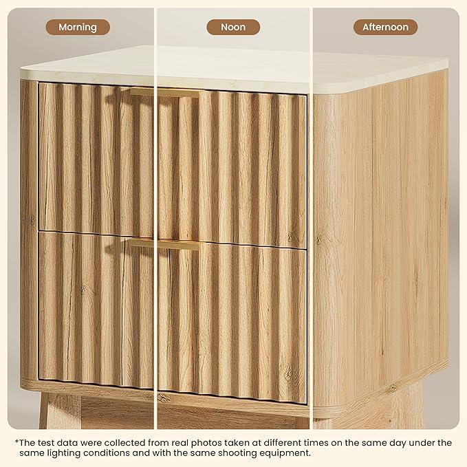 Fluted Nightstand Set of 2, Modern End Table