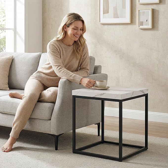 CENSI 18-Inch Marble Accent End Table/Side Table