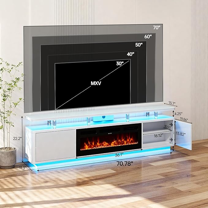 MXV 70" Fireplace TV Stand for TVs up to 80", Entertainment Center