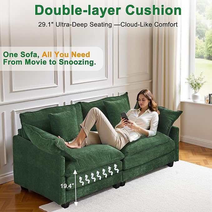 77" Cloud Chenille Sofa Set