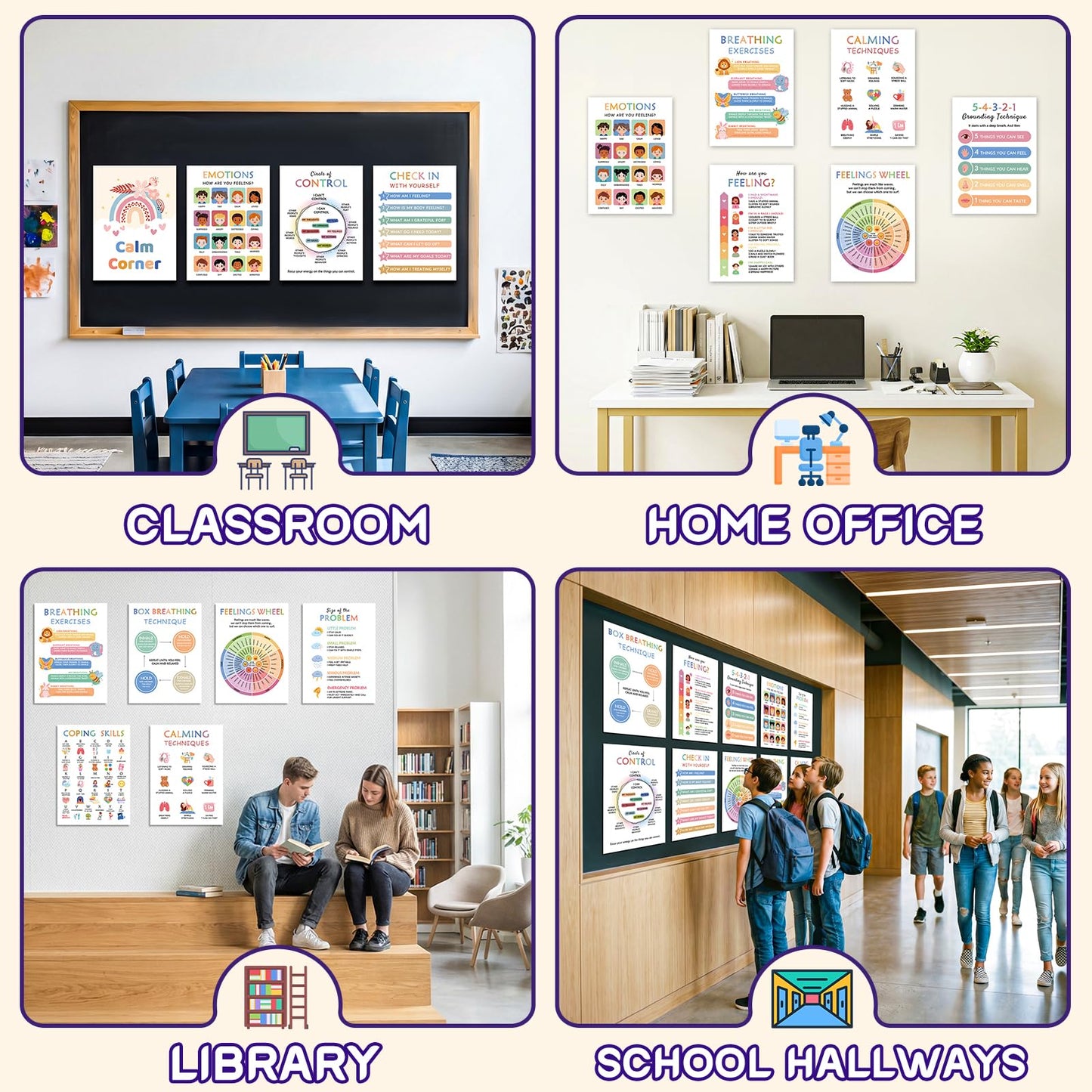 KIDS KING 12 Mental Health Posters, Therapy Office Decor, Counseling Office Must Haves School Counselor Supplies, Inspirational Positive Affirmations & Emotion Regulation Poster Wall Art Decor for Home Office Classroom (10"x14")