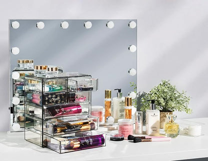 Sorbus Acrylic Makeup Organizer Set, 7-Drawer Vanity & Countertop Cosmetic Storage with Small & Wide Drawers, Black Jewel Makeup Storage for Brushes, Lipsticks, Jewelry, Holiday Gift for Women & Teens