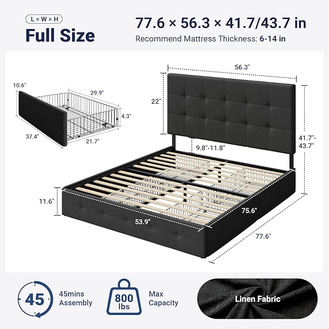 Allewie Upholstered Full Size Platform Bed Frame