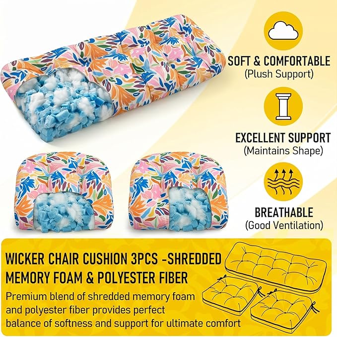 1 MIDDLE ONE Wicker Chair Cushions 3 Pieces Set