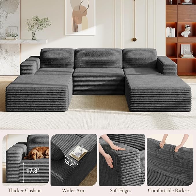 Vesgantti 119" Oversized U-Shaped Modular Sectional Sofa, Corduroy Cloud Couch
