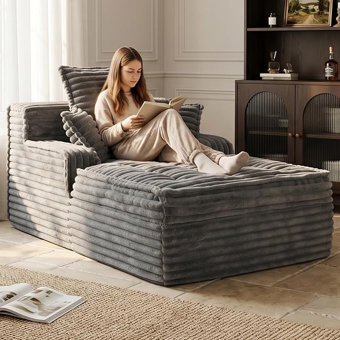 Boneless Chaise Lounge Couch Indoor, Small Corduroy Upholstered Sleeper Sofa