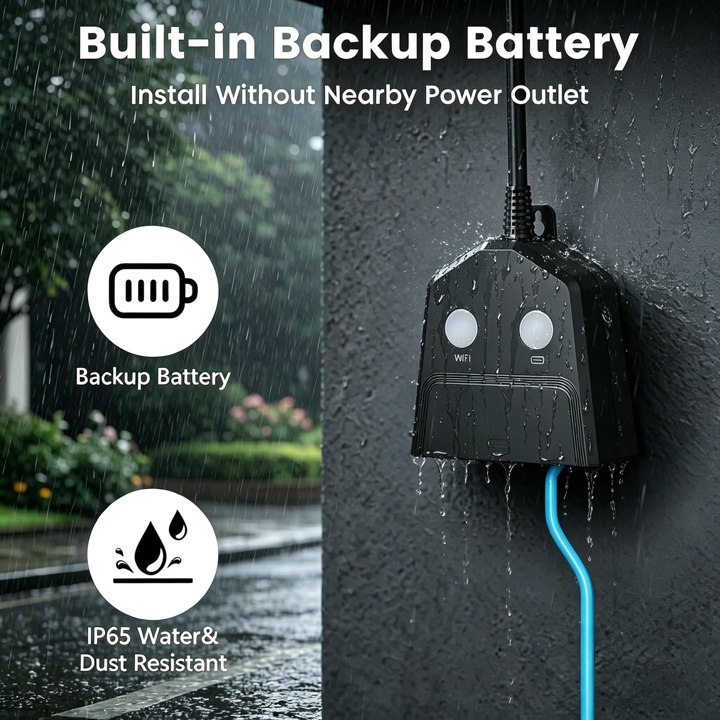 MOKYDUO Smart Plug Sump Pump Alarm, WiFi High/Low Water Level Sensor with Auto Pump Control, 110dB Siren + App Alert, Battery Backup, IP65 Waterproof for Basement, Septic Tank, Pool