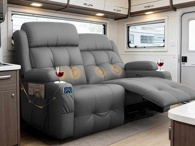 Reclining Loveseat, 55.1" RV PU Leather Wall Hugger Recliner Love Seats Sofa