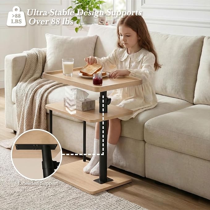 Faesun C Table End Table Adjustable Height, 360°Swivel TV Tray Table