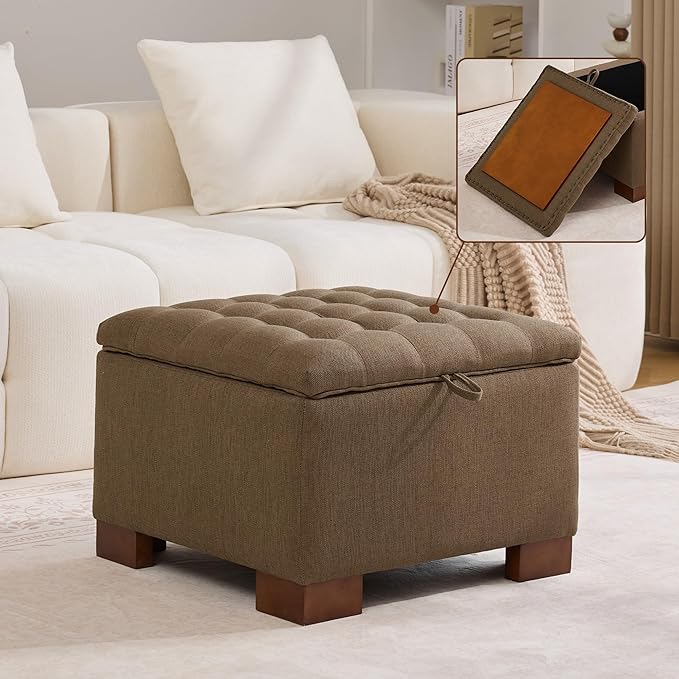 WUTUTUEE 24" Fabric Square Storage Ottoman