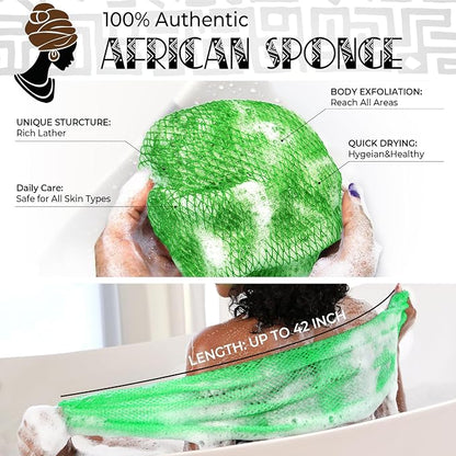 African Net Sponge with Knots - 2 Pieces Exfoliating Body Scrubber Bath Sponge - Back Scrubber Washcloth for Shower - Real African Scrub Exfoliator Body Care for Women