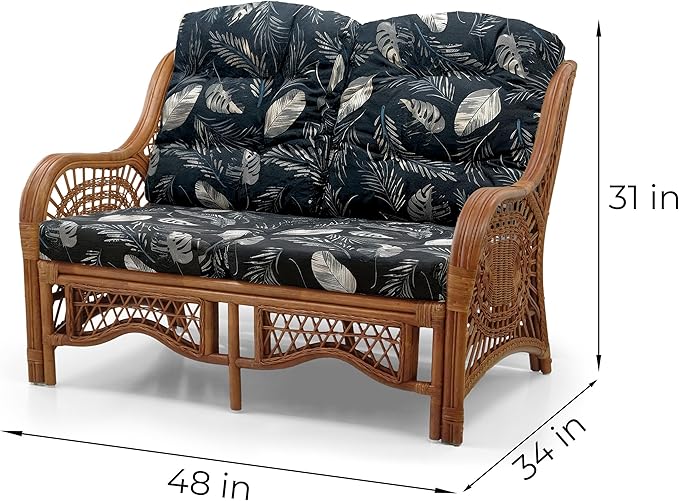 Malibu Lounge Loveseat Sofa Natural Rattan Wicker Handmade Design, Colonial