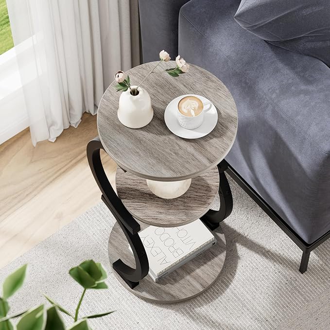 JUSTOGO Small Round Side Table, 3-Tier End Table