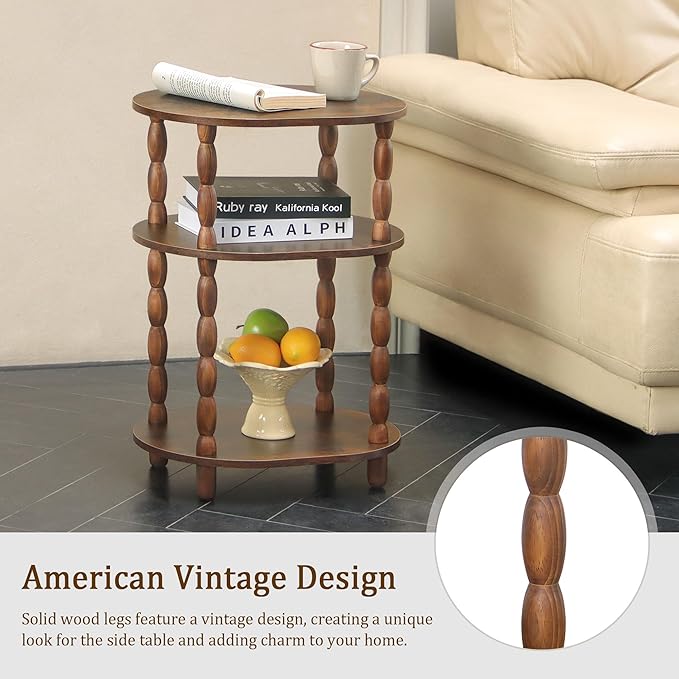 MaxSmeo Side Table with Charging Station, 3-Tier Small End Table with USB Ports