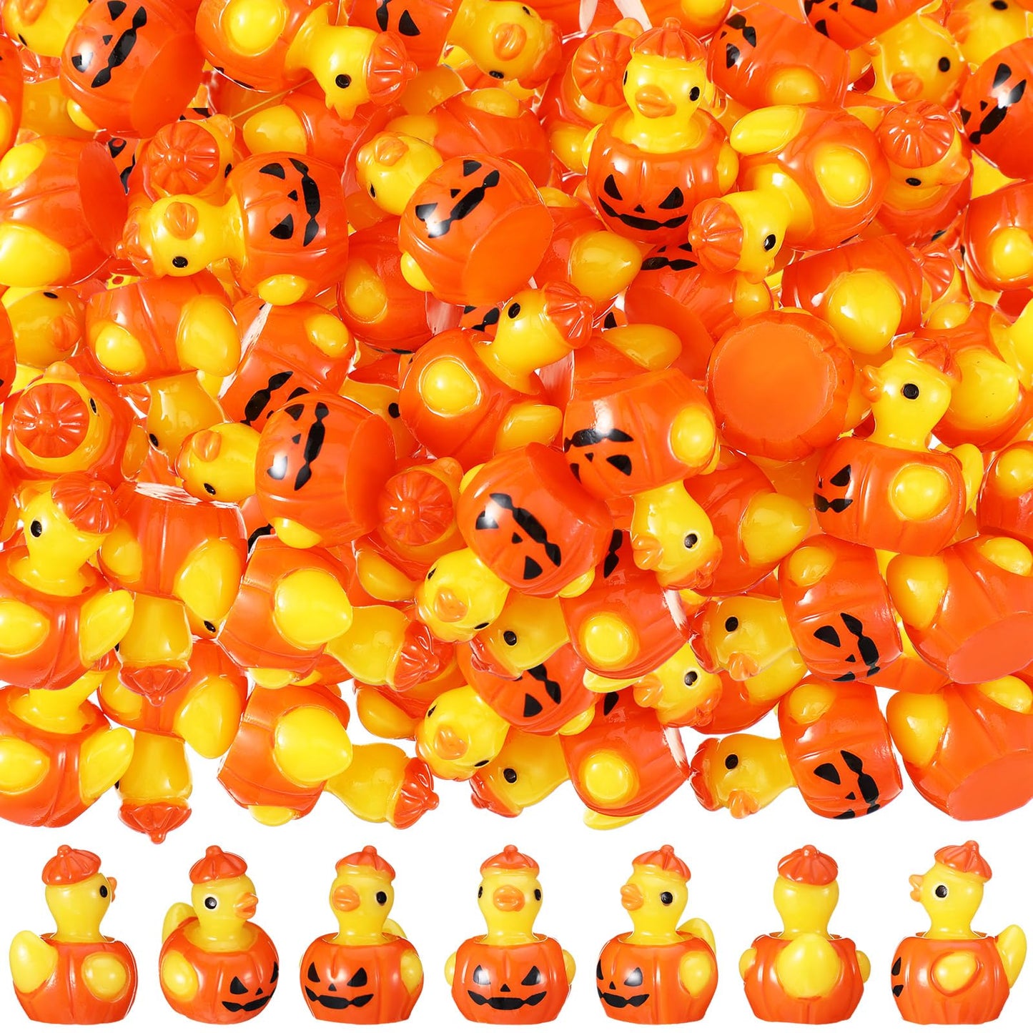 VioraWhite 50 Pcs Mini Resin Ducks Bulk Tiny Summer Themed Figurines Party Decor for DIY Miniature Landscape Birthday Gifts Aquarium Bonsai Potted Dollhouse Decor (Pumpkin)