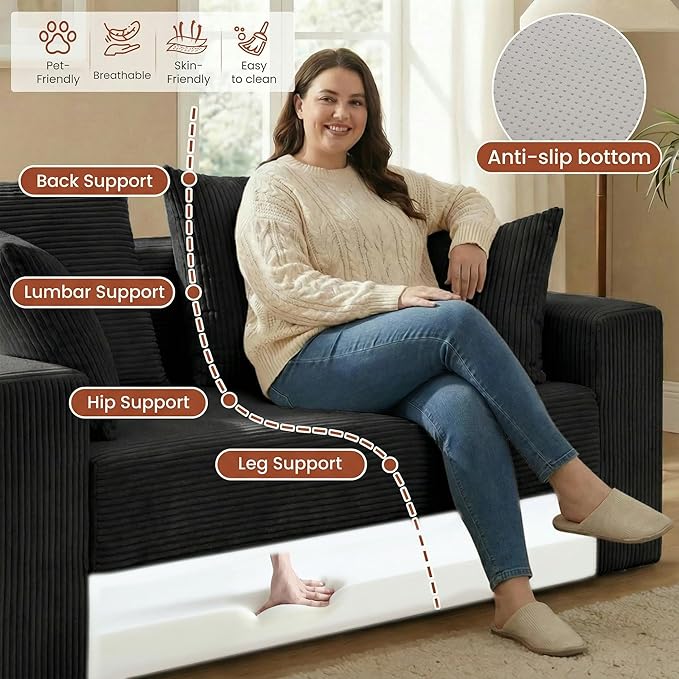 Convertible 5 in 1 Futon Sofa Bed Full Size, Corduroy Boneless Couch Sleeper