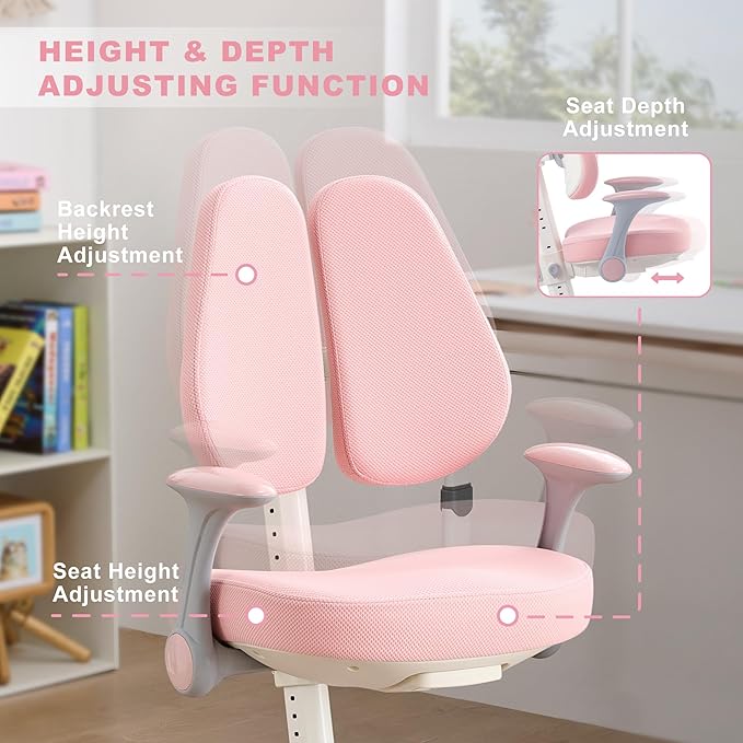 ERIYA Kids Desk Chair, Ergonomic Chair: Height-Adjustable, Double Back Support