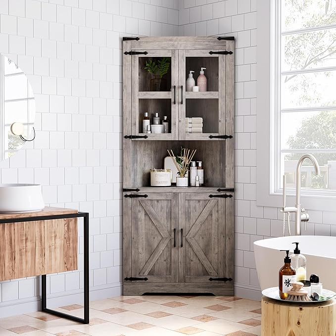GarveeHome Tall Corner Cabinet, Farmhouse Corner Storage Cabinet