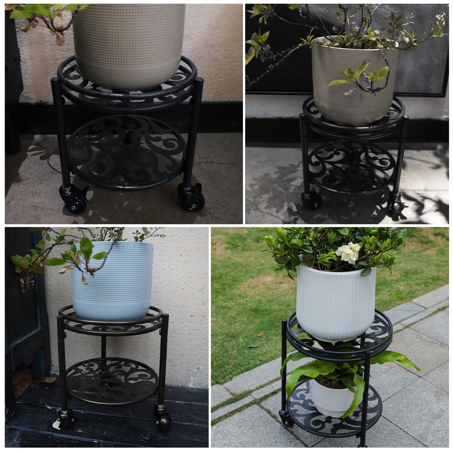 Rioneta 2 Tier Heavy Duty Rolling Plant Stand – 165 lbs Capacity Flower Pot Holder with Wheels for Indoor & Outdoor, Easy Move Cart for Balcony, Patio, Garden, 2 Pack Black