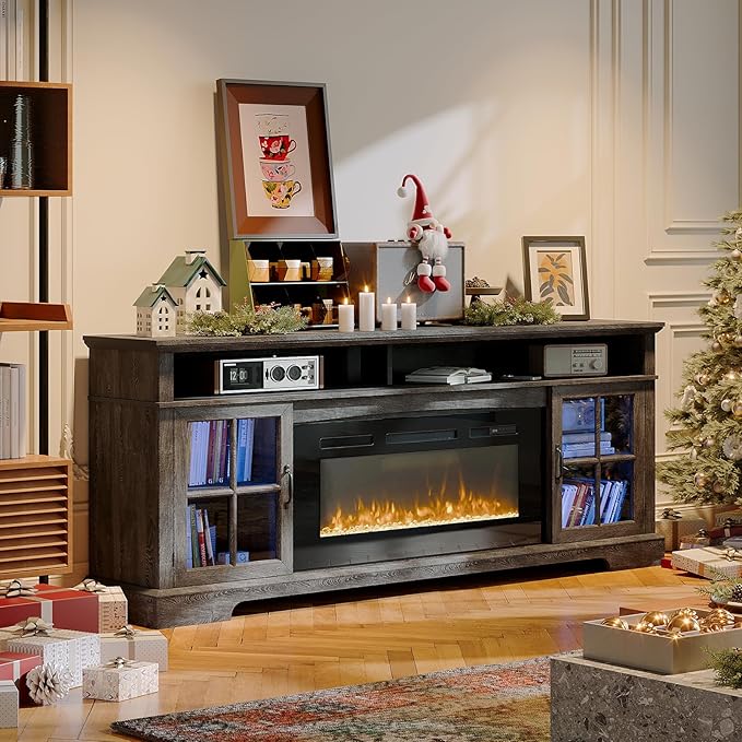 70" Fireplace TV Stand, Modern Entertainment Center