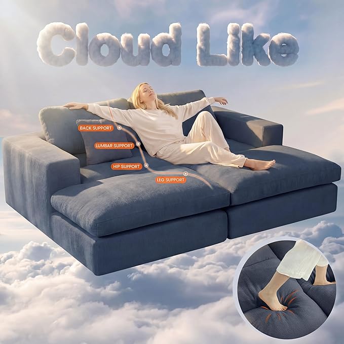 80.7" Oversized Double Chaise Lounge Chair Indoor, Cloud Boneless Sleeper Sofa