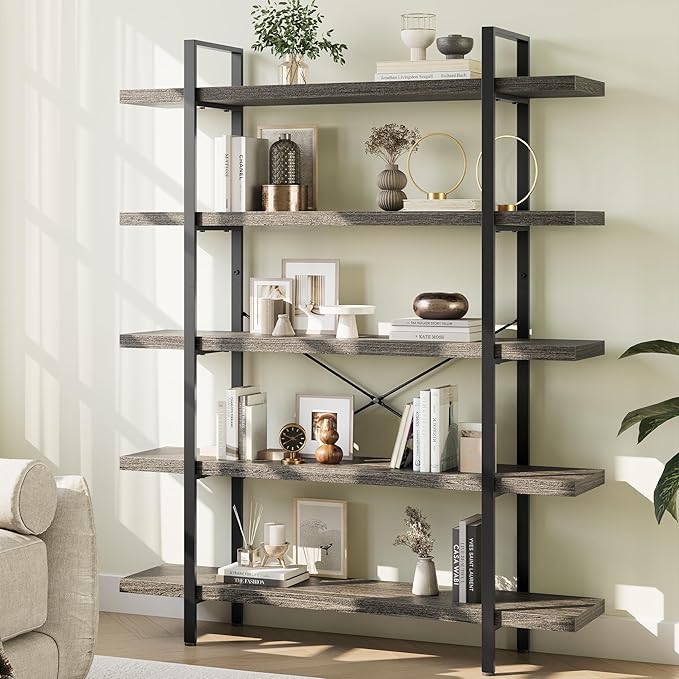 OtterOasis Heavy Duty 5-Tier Industrial Bookcase, 120lbs Shelf Capacity