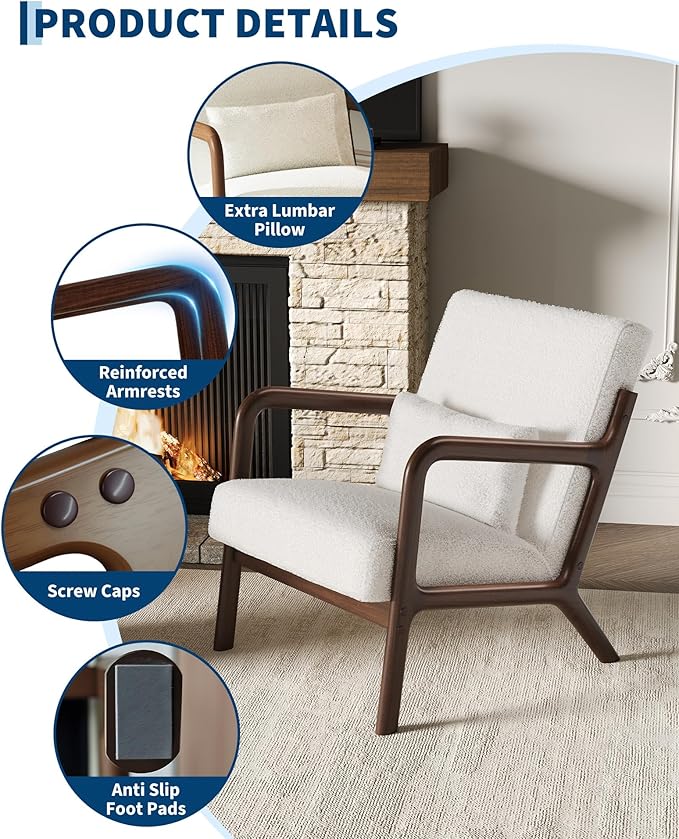 Garvee Mid-Century Accent Chair Set of 2, Sherpa Upholstery, Cozy Reading Chair