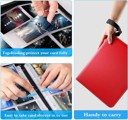 WOT I Trading Card Binder, 900 Pockets Baseball Card Binder Sleeves with Zipper, Double Sided Pockets Card Holder Carry Card Case for Baseball Card, Football Card(Red) WO-CB-9-7