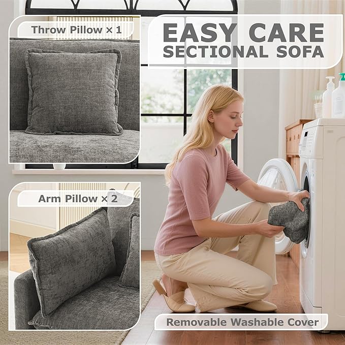 Modular Sectional Sofa Cloud Couch, Deep Seat Washable Chenille Fabric Sofa