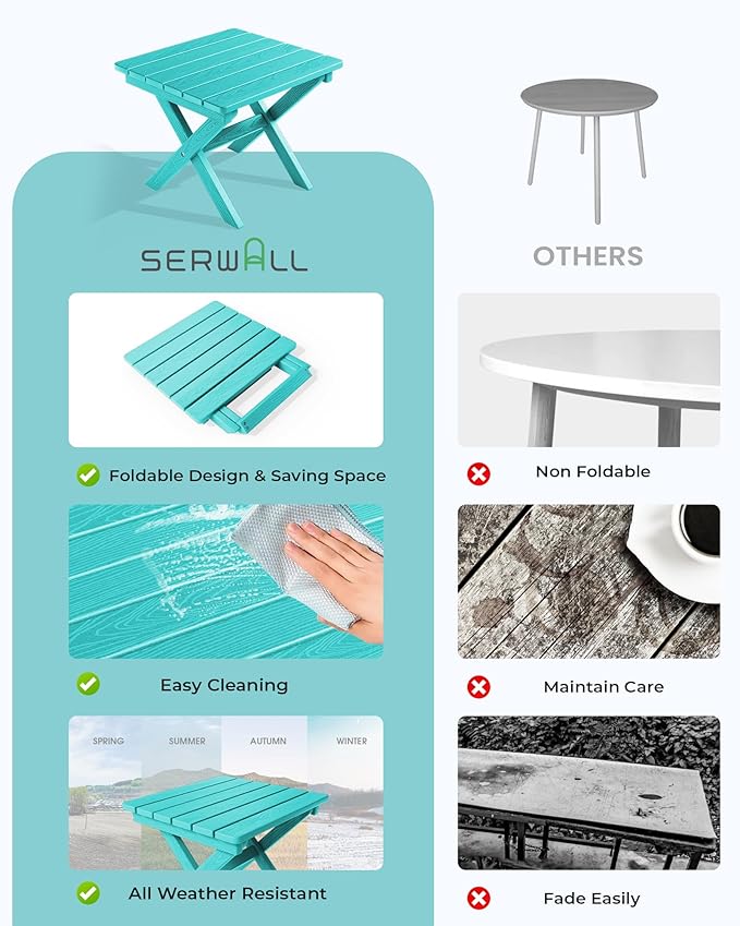 SERWALL Folding Outdoor Side Table Set of 4, Small Adirondack Side Table