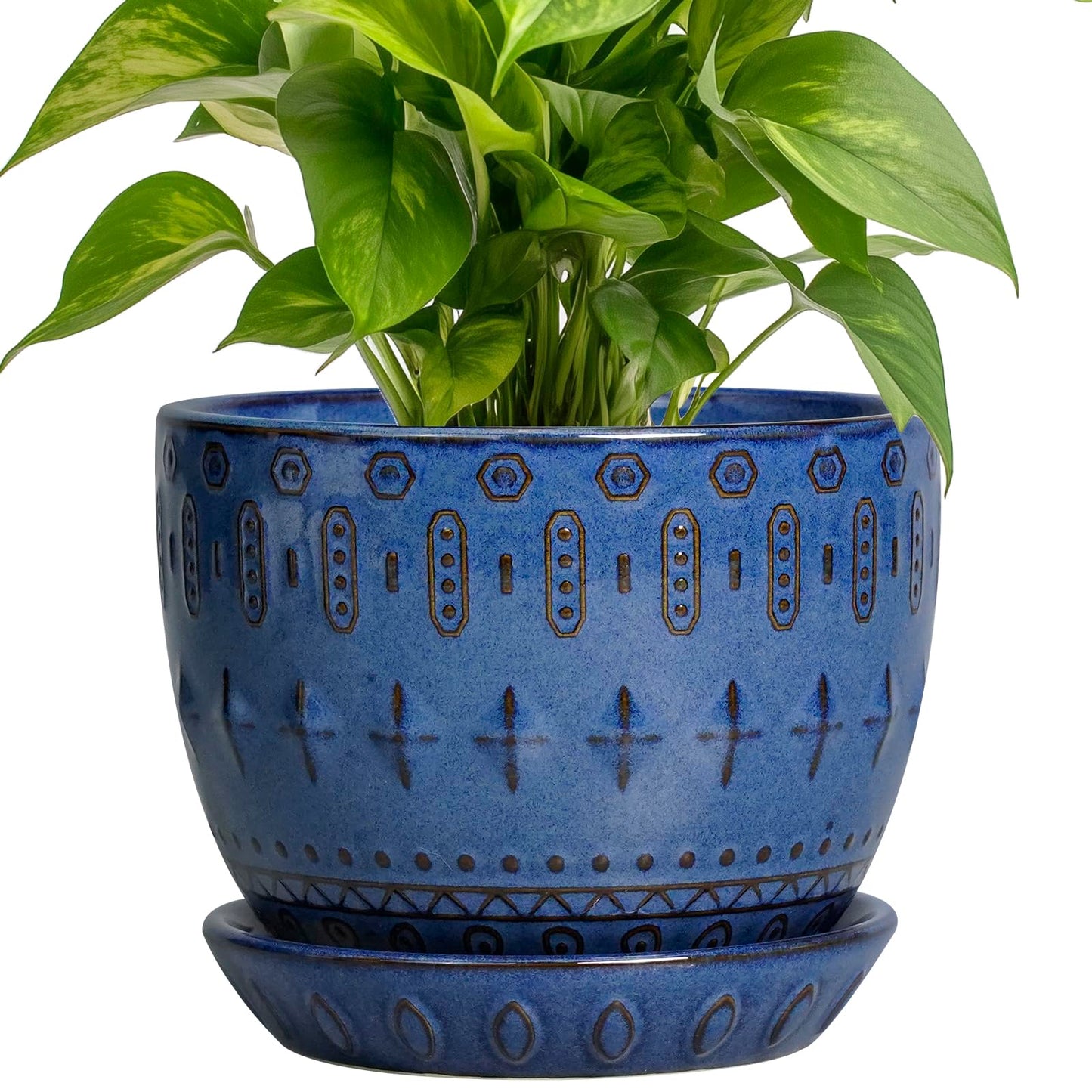 G EPGardening Plant Pot 5 Inch - Ceramic Planter for Indoor Plants Outdoor, Succulent Orchid Pot with Drainage Hole and Saucer, Round Flower Pot for Home Decor, Blue