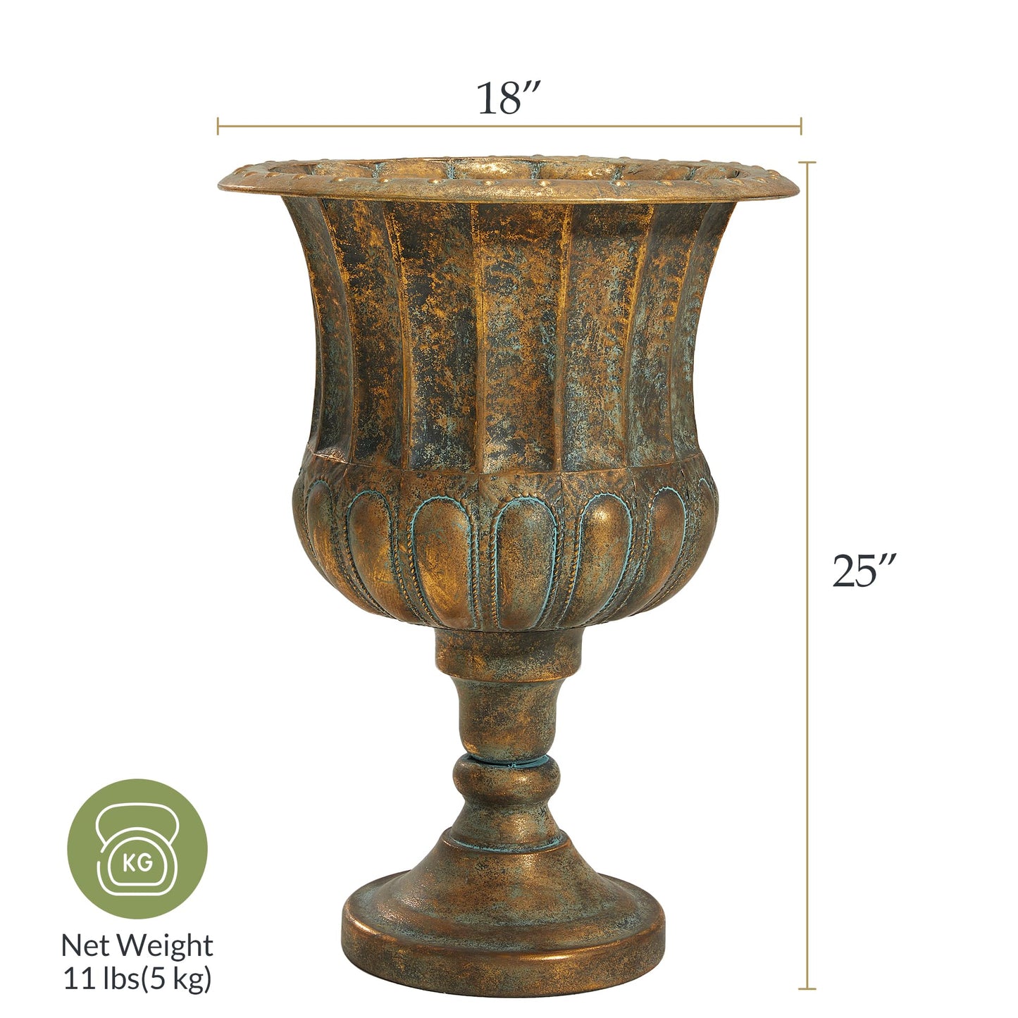Worth Garden 24.5" H. Metal Urn Planters 2-Pack - Bronze Classic Antique Iron Plant Pots - Large Decorative Rustic Flower Pots for Outdoor Use - Traditional Urn Planter for Patio, Front Porch