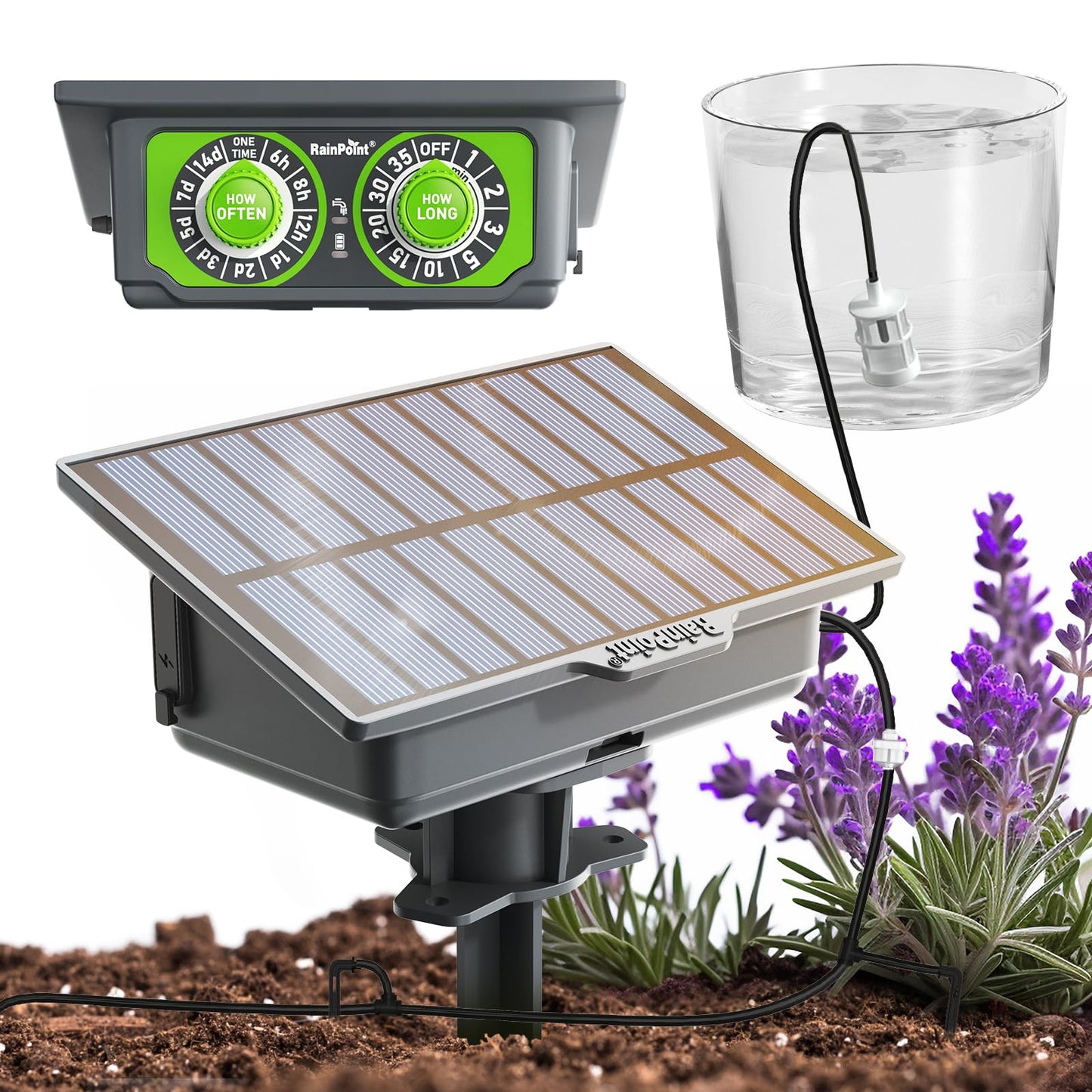RAINPOINT Easy-Setup Solar Drip Irrigation System Outdoor & Indoor, Automatic Plant Waterer Device Kit Beginner-Friendly Garden Raised Bed Grow Tent Water 10-15 Plants
