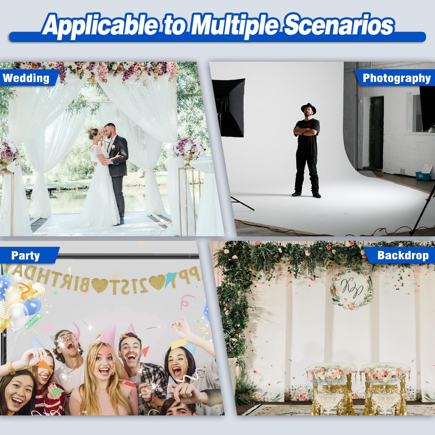 Kinchoix Pipe and Drape Backdrop Stand 8ftx10ft Adjustable Background Support System Heavy Duty Background Stand for Wedding Banquet Decorations Black
