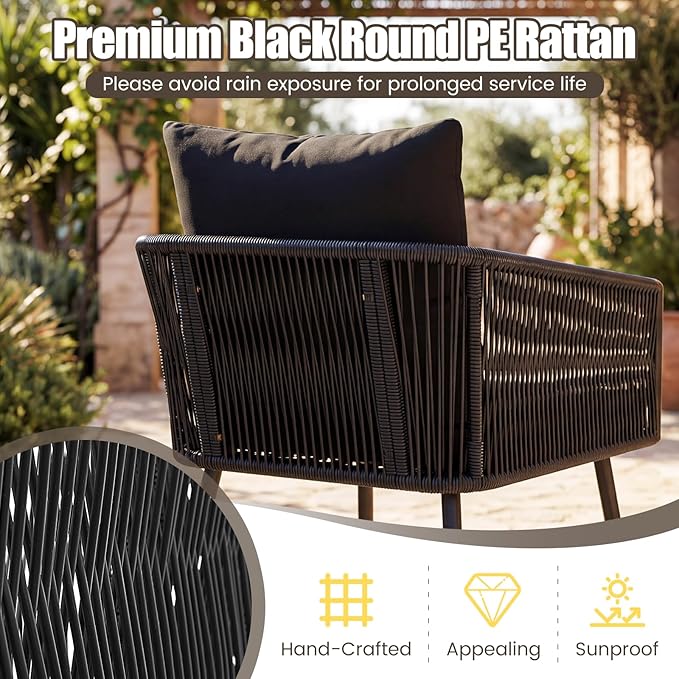 Tangkula 3 Pieces Patio Rattan Bistro Conversation Set, Outdoor All-Weather