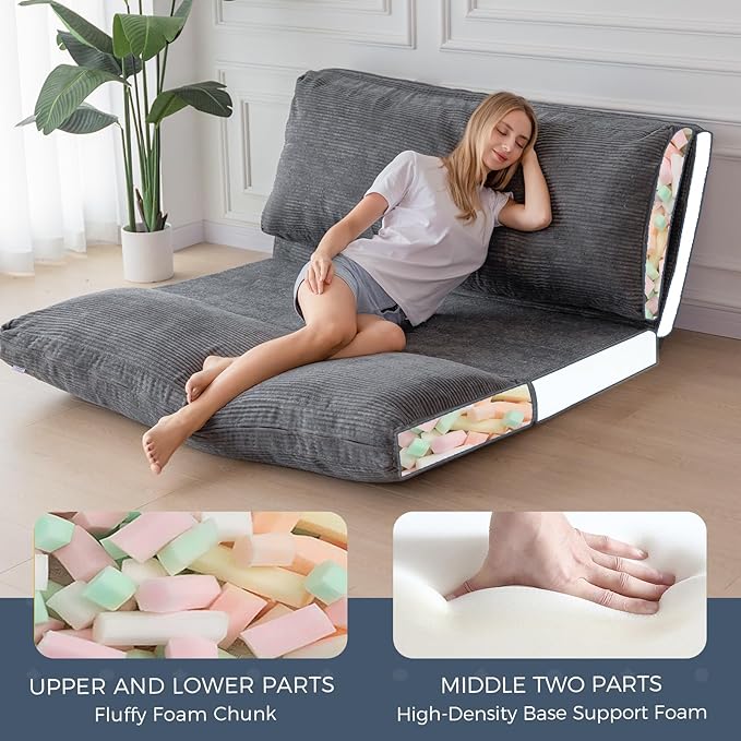MAXYOYO Folding Sofa Bed, Extra Thick and Long Floor Sofa Convertible Sleeper