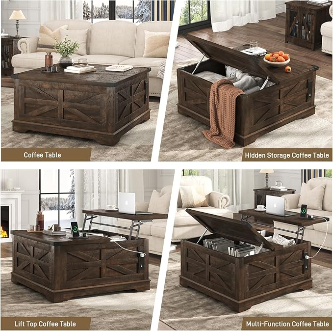 Hlivelood 36" Farmhouse Movable Lift Top Coffee Table