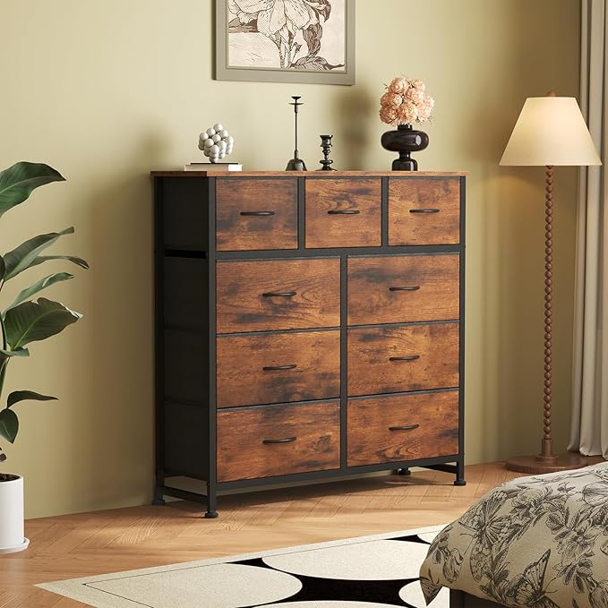 OLIXIS Dresser for Bedroom, 9 Storage Drawers, Wide Fabric Closet Chests
