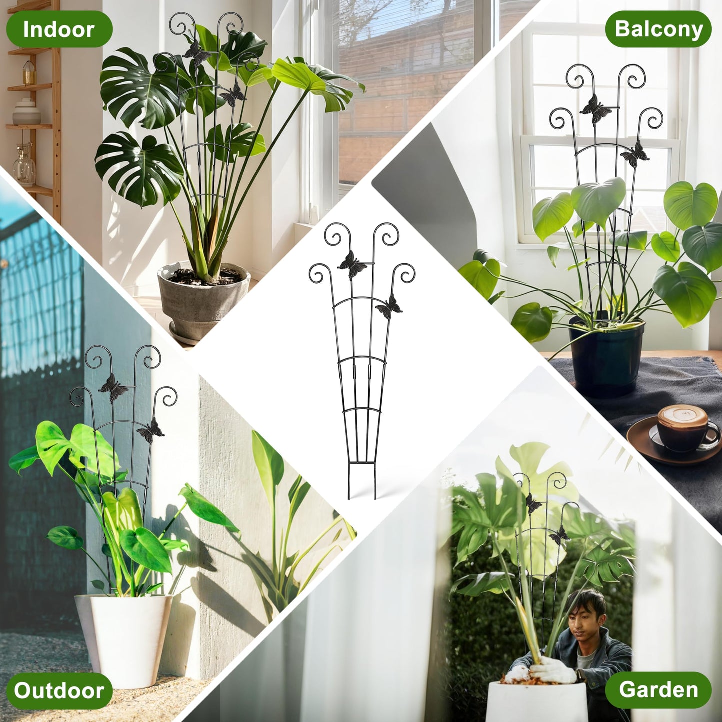 COOMIN 30'' Monstera Plant Support Outdoor, Metal Expandable Plant Supports for Indoor Plants, Garden Monstera Trellis for Climbing Plants Indoor, 2pcs