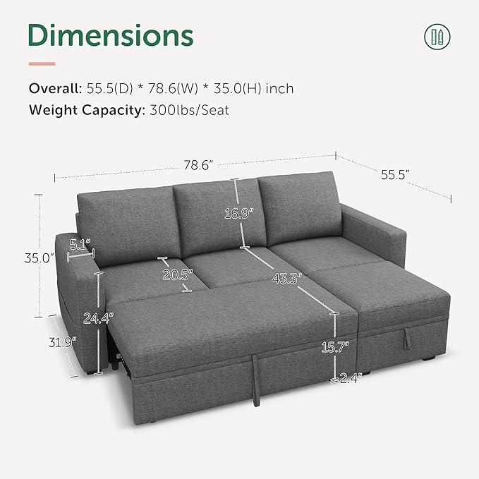 HONBAY Modular Sectional Sleeper Sofa