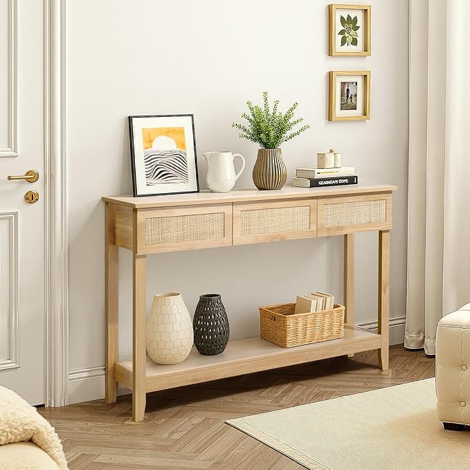 Karl home Console Table, Rattan Entryway Table