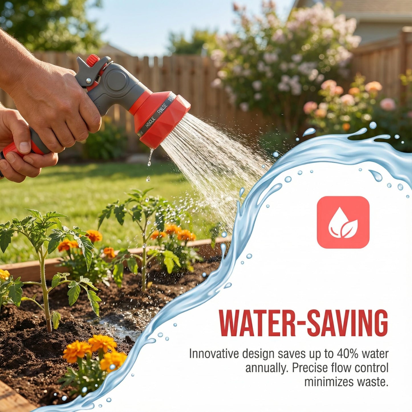 FXFOUCS Garden Hose Nozzle Sprayer-This High Heavy-Duty Spray Nozzle Offer 9 Watering Patterns for Watering Plants,Lawns &Gardens,Washing Cars,Household Cleaning and Showering Pets (Orange-grey)
